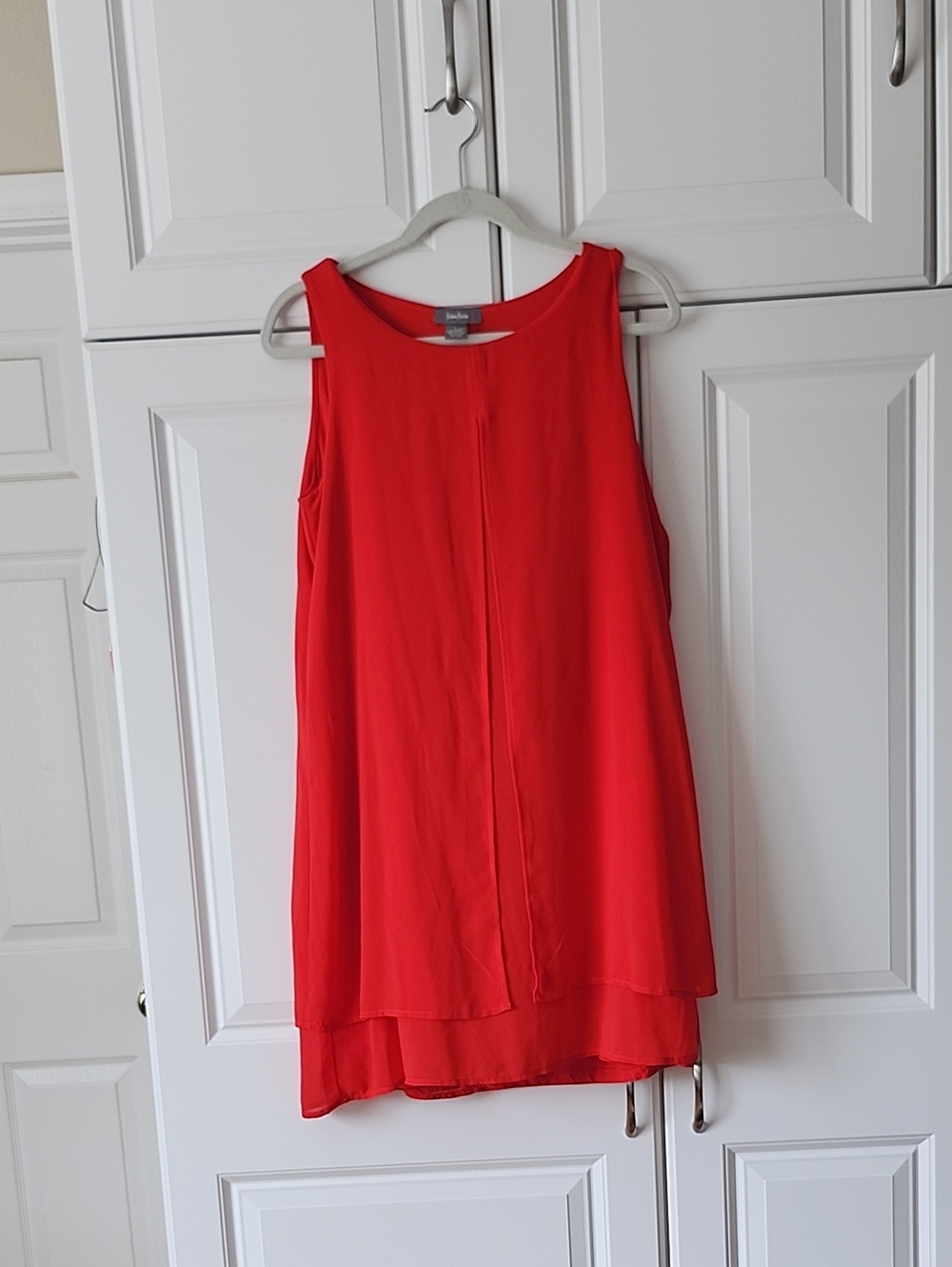Neiman Marcus Red Layered Sleeveless Chiffon  Dress